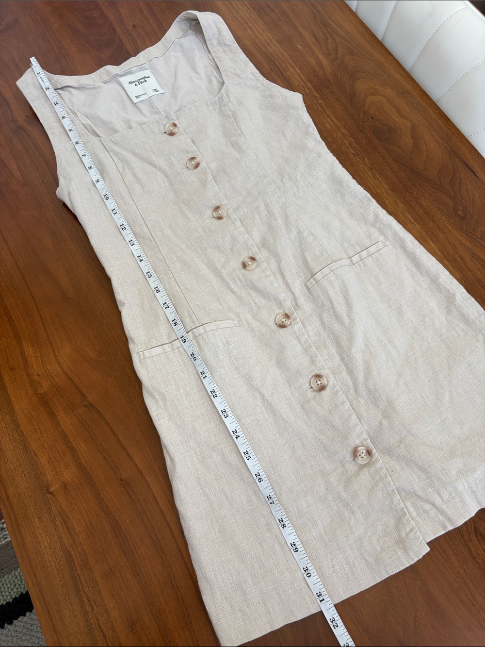 Abercrombie & Fitch The A&F Mara Squareneck Linen-Blend Vest Mini Dress XS Tall - Picture 7 of 8